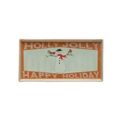 Hello Honey&reg; 12.75" Holly Jolly Happy Holiday Snowman Stoneware Tray