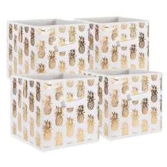 DII&reg; 11" Nonwoven Polyester White & Gold Pineapple Storage Cube, 4ct.