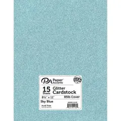 PA Paper&trade; Accents Glitter 8.5" x 11" Cardstock, 15 Sheets Sky Blue