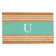 Teal Monogram Stripe Doormat U