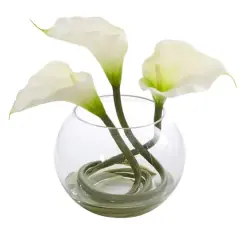 9" Calla Lily Arrangement in Rounded Glass Vase