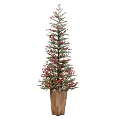 5.5ft Pre-Lit Frosted Berry Potted Pine Artificial Christmas Tree, Warm White Dura-Lit LED Lights