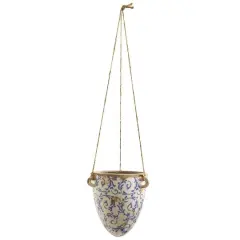 24" Blue Tuscan Hanging Ceramic Scroll Planter
