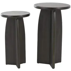 Black Wood Pedestal Side Table Set