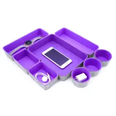 Welaxy 8 Piece Felt Round Cups & Trays Drawer Organizer Set Purple