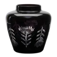 6.5" Etched Soda Lime Glass Urn Vase Black