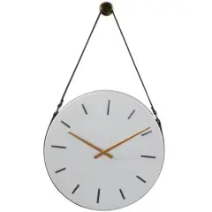 27" White Stainless Steel Wall Clock with Leather Hanging Straps