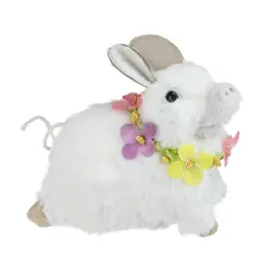 6" White Sisal Piglet with Floral Lei Easter Figure