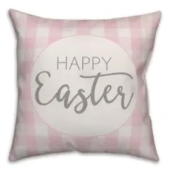 Happy Easter Pink Buffalo Check Throw Pillow
