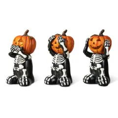 Glitzhome&reg; 5.75" Halloween Skeleton Pumpkin Table D&eacute;cor Set