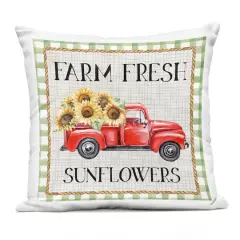Stupell Industries Farm Fresh Sunflowers Gingham Truck Outdoor Printed Pillow