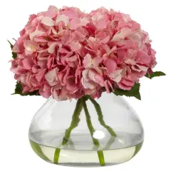 9" Pink Hydrangea Arrangement in Glass Vase