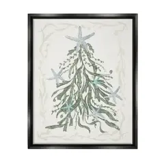 Stupell Industries Nautical Christmas Tree Sea Life Framed Floater Canvas Wall Art Black