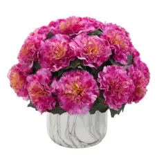 10" Carnation Arrangement in Marble Finished Vase Dark Pink