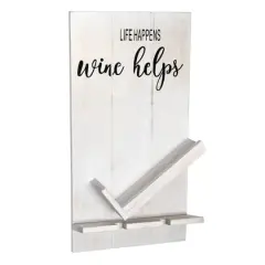 Elegant Designs Wall Mounted Wine Bottle Shelf & Glass Holder White Wash