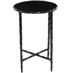 22" Aluminum Accent Table with Shaded Glass Top Black