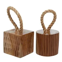 Set of 2 Brown Teak Wood Coastal Sculpture 5", 10"