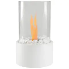 10.5" Bio Ethanol Round Portable Tabletop Fireplace with White Base