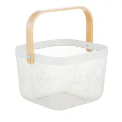 Simplify White Mesh Tote with Bamboo Handle