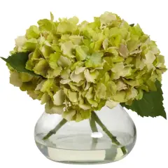8.5" Yellow Blooming Hydrangea In Glass Vase