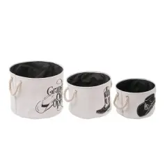 American Art Decor Grand Ole Opry Boot and Cowboy Hat Printed Fabric Basket Set of 3 - 15" x 11.5"