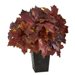 18" Burgundy Autumn Maple Leaf Plant in Embossed Black Planter