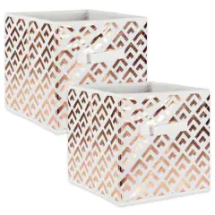 DII&reg; 11" Nonwoven Polyester White & Copper Double Diamond Storage Cube, 2ct.