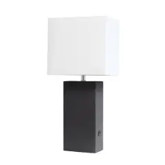 Lalia Home Lexington 21" Leather Table Lamp with USB Charging Port Black
