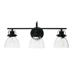 Hello Honey&reg; Robert Stevenson Lighting Avalon Matte Black Metal & Glass 3-Light Vanity Light
