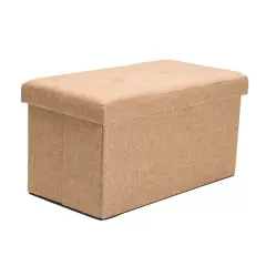 Simplify 30" Faux Linen Double Folding Storage Ottoman Camel