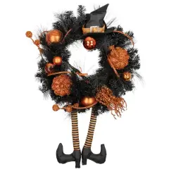 24'' Unlit Orange and Black Witch and Pumpkins Halloween Wreath
