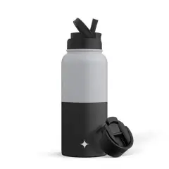 JoyJolt&reg; 32oz. Vacuum Insulated Water Bottle With Flip Lid & Sport Straw Lid Gray/Black
