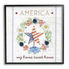 Stupell Industries America My Sweet Home Daisy Wreath Framed Giclee Art Black