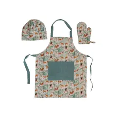 Hello Honey&reg; Cotton Child Woodland Flora & Fauna Pattern Apron Set