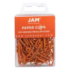 JAM Paper 1" Colorful Standard Paper Clips, 2 Packs of 100 Orange