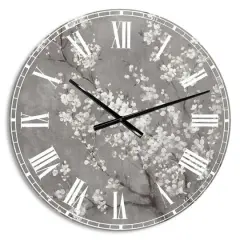 Designart 'White Cherry Blossoms Ii Traditional Wall Clock