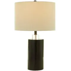 Black Marble Thick Stand Table Lamp with Drum Shade 15" x 15" x 24"