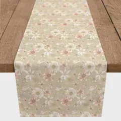 Large Florals Cotton Twill Runner Tan