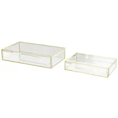 Clear & Gold Beveled Glass & Metal Rectangle Jewelry Box Set