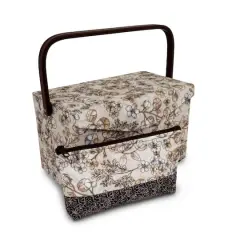 Dritz&reg; Neutral Floral Medium Rectangular Sewing Basket With Zippered Case