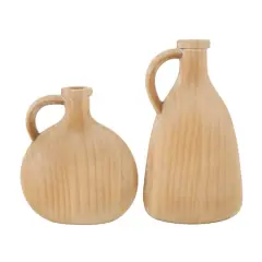 Natural Wood Slim Jug Inspired Vase Set