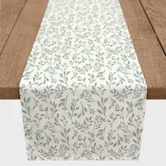 Delicate Floral Cotton Twill Runner Green and white