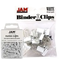 JAM Paper Desk Essentials Paper Clips & Binder Clips Kit White