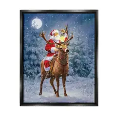 Stupell Industries Santa Riding Reindeer Landscape Framed Floater Canvas Wall Art Black