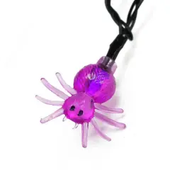 10ct. 4ft. Purple Spider LED Halloween Black Wire Lights
