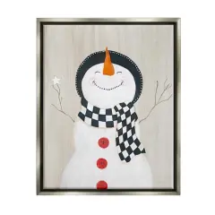 Stupell Industries Happy Smile Winter Snowman Framed Floater Canvas Wall Art Gray