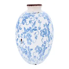 Hello Honey&reg; 8" Blue & White Crackle Floral Terra Cotta Vase
