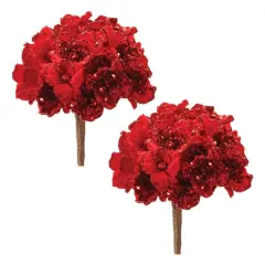 29.5" Beaded Velvet Hydrangea Flower Stems, 2ct. Red