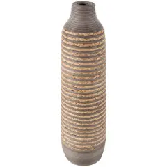 32" Brown Seagrass Handmade Braided Vase with Layered Gray Paneling