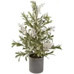 24" Potted Green and White Berry Christmas Artificial Plant with Glitter Frost